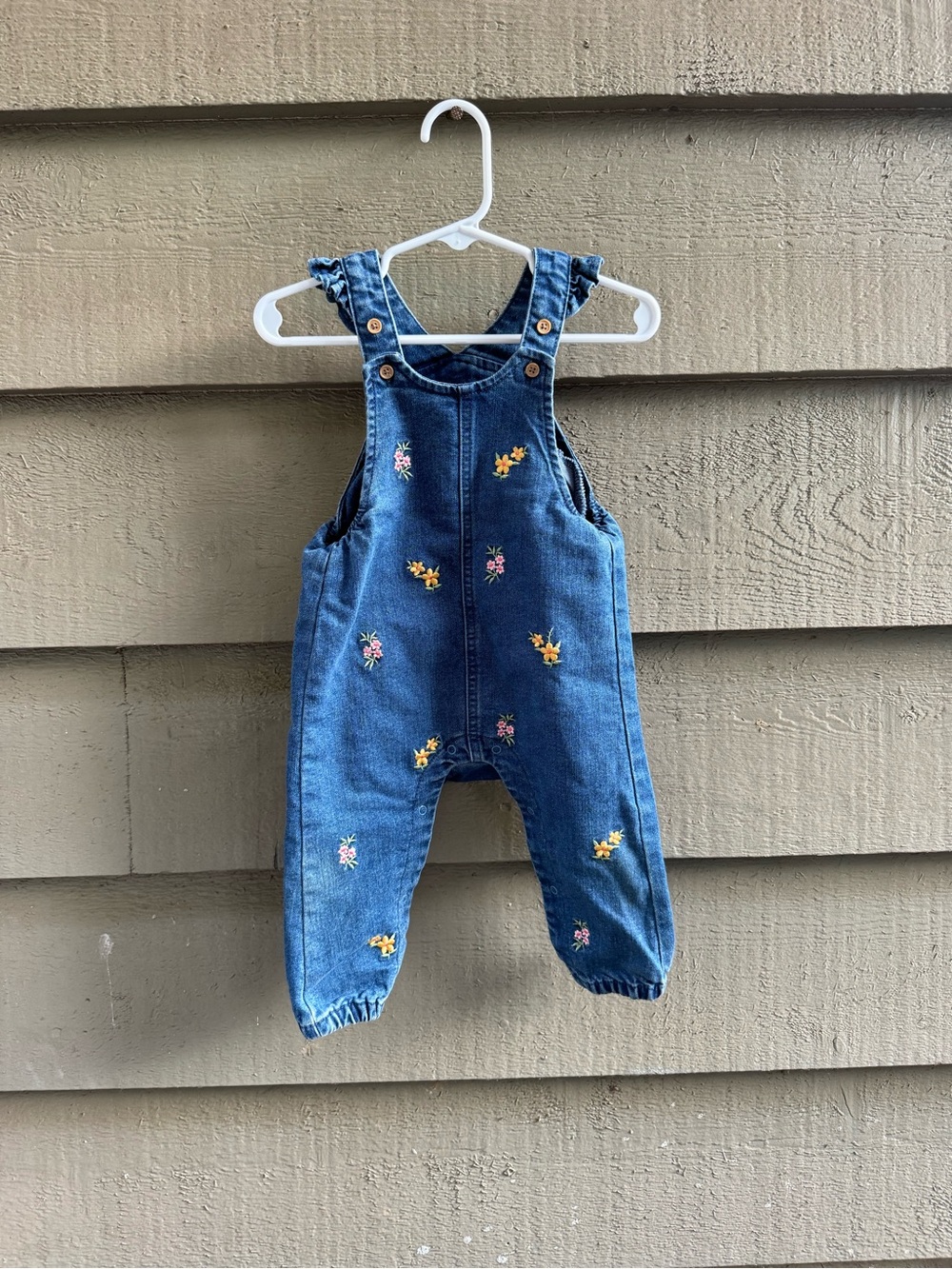 Denim Floral Embroidered Baby Overalls